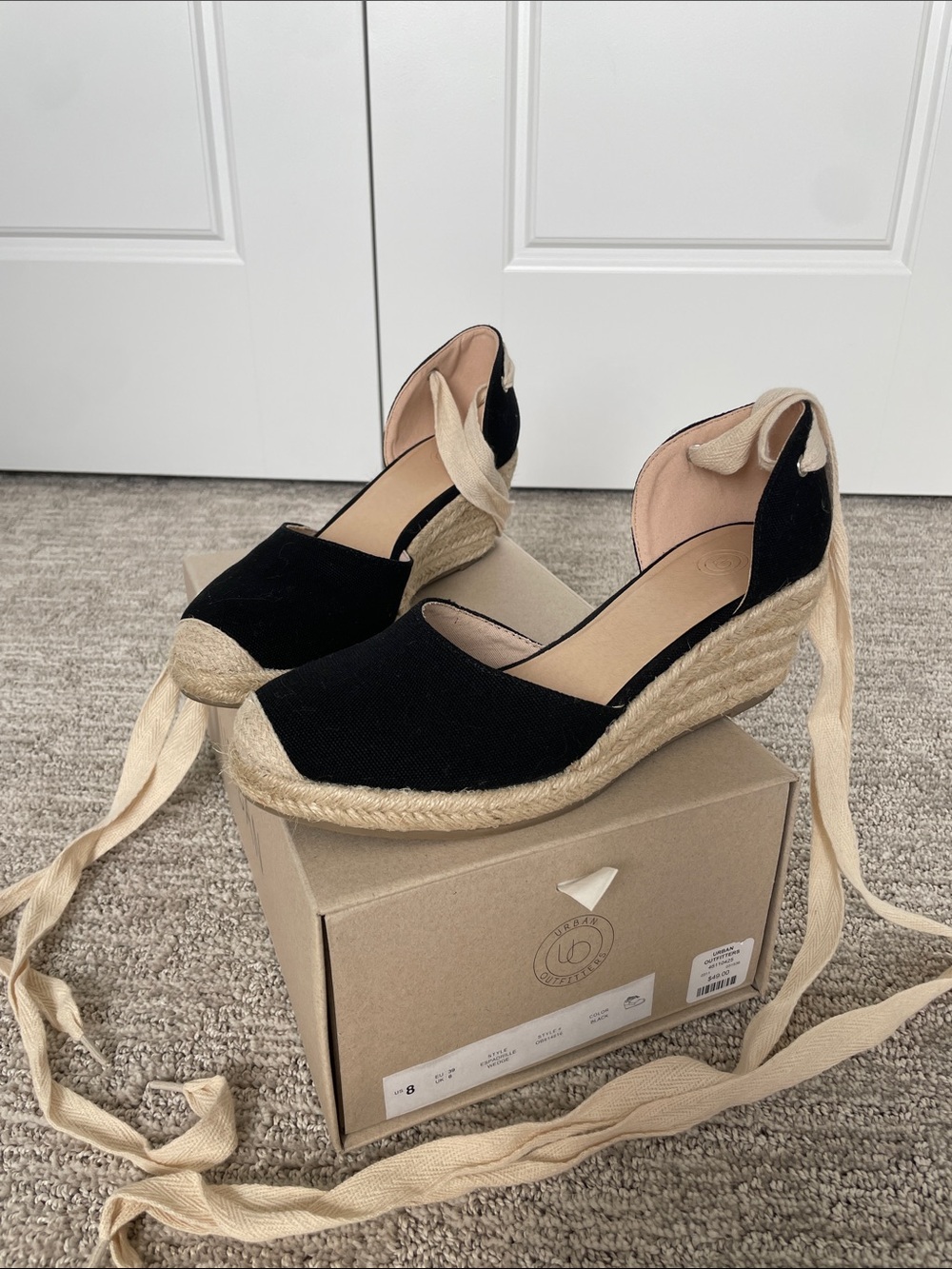 URBAN OUTFITTERS Black Espadrille Ankle-Tie Closed-Toe Wedges